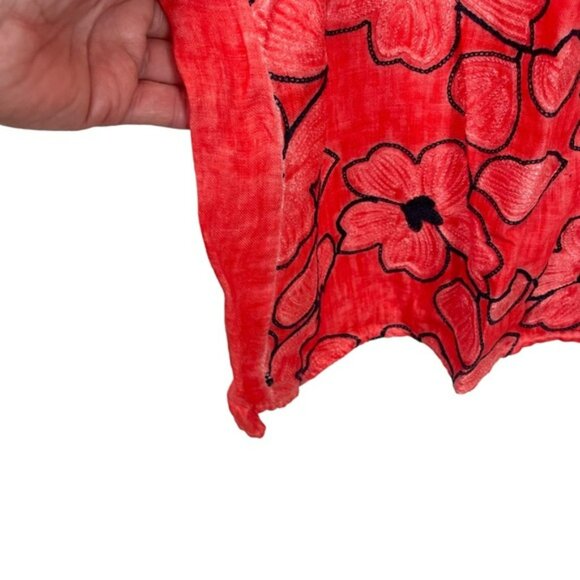 Lungo L’Arno Women’s Red Floral Linen MIDI Dress Bloomchic Cap Sleeve Size Large - Picture 3 of 11